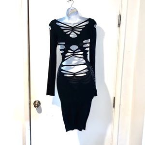 Soft knitted  razor cut black dress